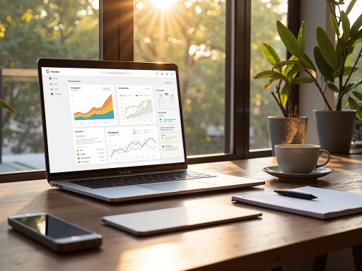 域名特性展示，包含域名价值分析图表和品牌应用场景，明亮自然光背景